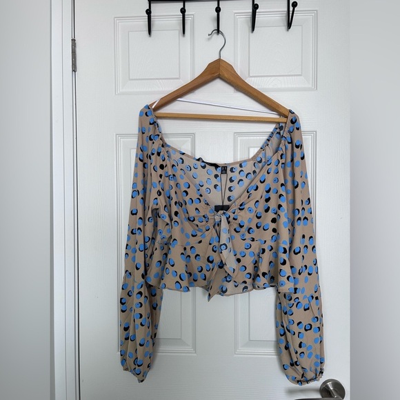 4/$20 Vero Moda polka dot ruffle blue balloon sleeve tie knot blouse- size XL - Picture 11 of 11